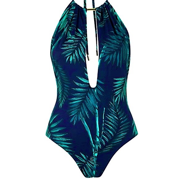 Topshop Bamboo Print Plunge One-Piece Swimsuit